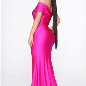 Evening romance one shoulder maxi dress -Magenta